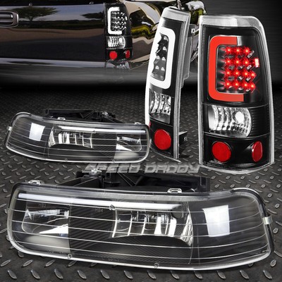 ЧЕРНАЯ ХРУСТАЛЬНАЯ ФАРА + УГОЛОК + 3D СВЕТОДИОДНАЯ ПАНЕЛЬ ЗАДНЕГО ФОНАРЯ ДЛЯ 99-02 CHEVY SILVERADO