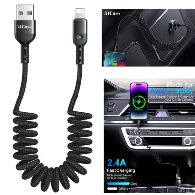 Fast Charge USB Cable Spring Coiled Cord For iPhone 14 13 12 11 XR X 8 7/ProMax