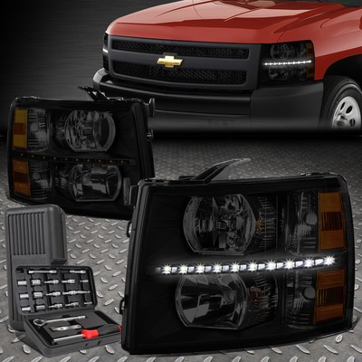 ДЛЯ 07-14 CHEVY SILVERADO LED DRL ТОНИРОВАННЫЙ КОРПУС ЯНТАРНАЯ УГЛОВАЯ ФАРА + НАБОР ИНСТРУМЕНТОВ