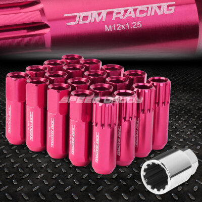 РОЗОВЫЙ АЛЮМИНИЕВЫЙ ШЛИЦ С ОТКРЫТЫМ КОНЦОМ, 16 ВЫСТУПОВ + 4 КОНТРГАЙКИ + КЛЮЧ M12X1.25 60 ММ 20 ММ В ДИАМЕТРЕ