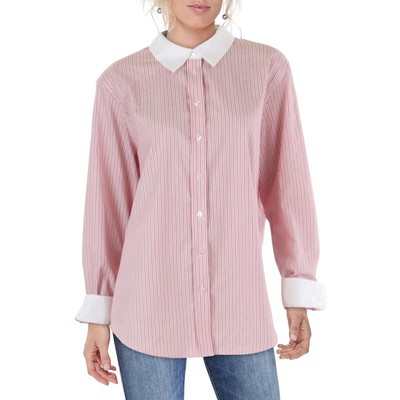 Jones New York Womens Pink Cotton Striped Button-Down Top Shirt XL BHFO 1618