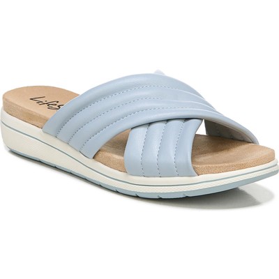 LifeStride Womens Panama Blue Slip On Wedge Sandals 9 Wide (C,D,W) BHFO 8384
