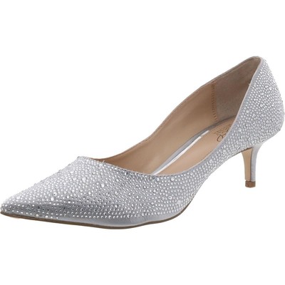 Женские туфли Jewel Badgley Mischka на каблуке в виде серебристого котенка шириной 9 см (C, D, W) BHFO 2061