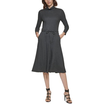 Женское серое трикотажное платье миди с длинными рукавами Calvin Klein для дневного времени 12 BHFO 3307