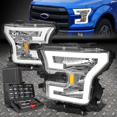 ДЛЯ 15-17 FORD F-150 LED DRL ХРОМИРОВАННЫЙ КОРПУС ЯНТАРНАЯ УГЛОВАЯ ЛАМПА ФАРЫ + НАБОР ИНСТРУМЕНТОВ