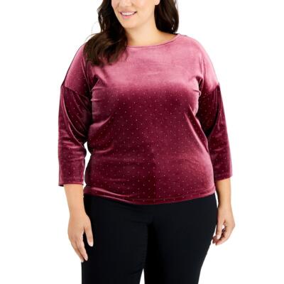 Женская праздничная блузка-рубашка Anne Klein из фиолетового бархата в горошек Plus 0X BHFO 6055