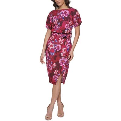 Женское розовое платье-футляр миди из крепа Kensie Womens с коротким рукавом 14 BHFO 9512