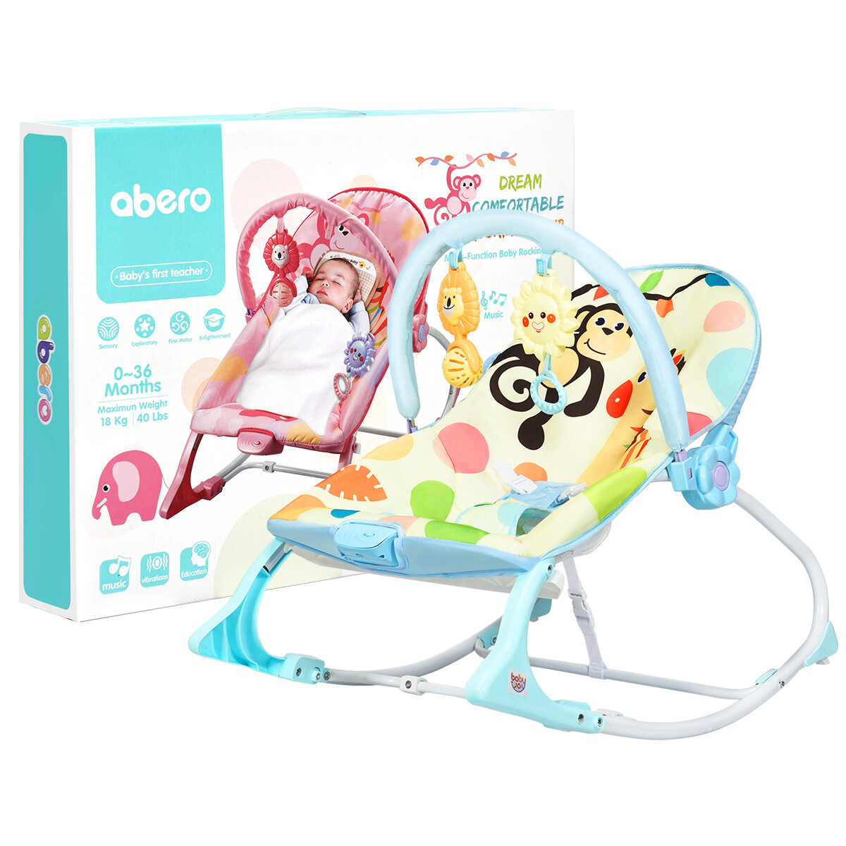 3 in 1 Babywippe&Babyschaukel&Babyliegestuhl mit Vibrationsmodi 18kg belastbar