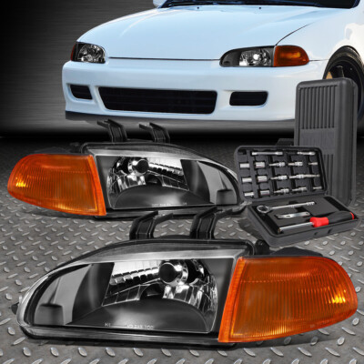 ДЛЯ HONDA CIVIC 92-95 ЧЕРНЫЙ КОРПУС, ПРОЗРАЧНЫЕ УГЛОВЫЕ ФАРЫ ГОЛОВНОГО СВЕТА + НАБОР ИНСТРУМЕНТОВ