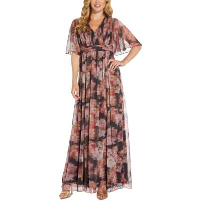 

Женское розовое шифоновое макси-платье Adrianna Papell с металлическим принтом  BHFO 7925, Pink multi