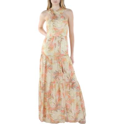 

Aidan Mattox Womens Metallic Maxi Formal Halter Dress BHFO 3623, Coral multi