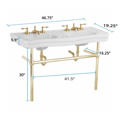 White Console Sink Double Deluxe Belle Epoque with Brass Bistro Legs