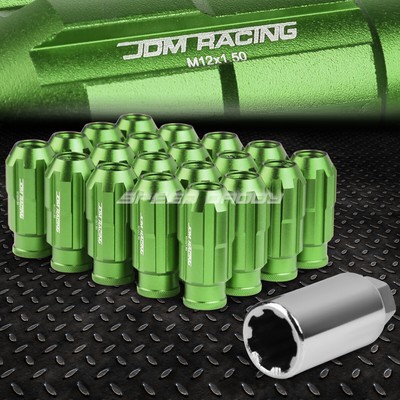 НАБОР ГАЕК JDM С ОТКРЫТЫМ КОНЦОМ ИЗ АЛЮМИНИЯ ЗЕЛЕНОГО ЦВЕТА С 20 НАКОНЕЧНИКАМИ + АДАПТЕР M12X1,5 ДИАМЕТРОМ 24 ММ / ВЫСОТОЙ 50 ММ