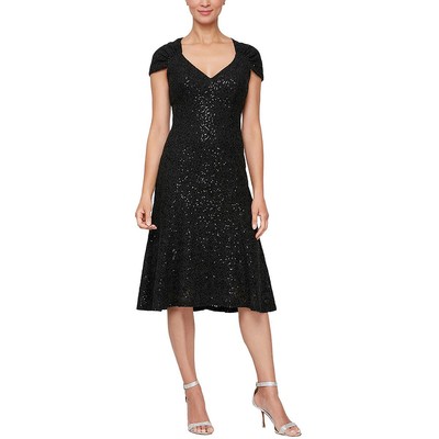 Alex Evenings Womens Black Midi Cocktail and Party Dress Evening 14 BHFO 9818