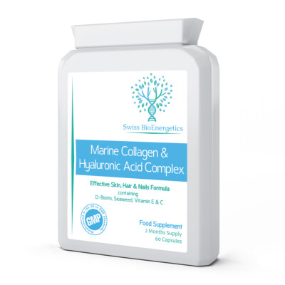 Marine Collagen & Hyaluronic Acid Complex - 60 Capsules with D-Biotin & Seaweed