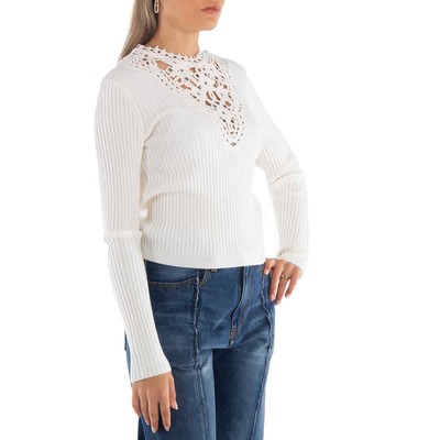 Pre-owned Rabanne Long Sleeve Floral Detail Knit Sweater In White