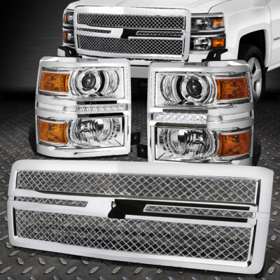 ФАРА ПРОЕКТОРА CHORME + LED DRL + ЯНТАРНАЯ БОКОВАЯ ПАНЕЛЬ + РЕШЕТКА ИЗ АБС-ПЛАСТИКА ДЛЯ 14-15 SILVERADO