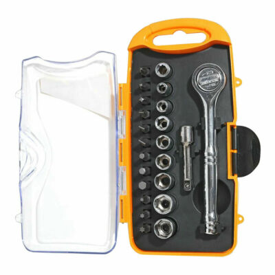 SET CRICCHETTO 1/4'' CON BUSSOLE INSERTI BOCCOLE CACCIAVITE PROLUNGA 23 PEZZI