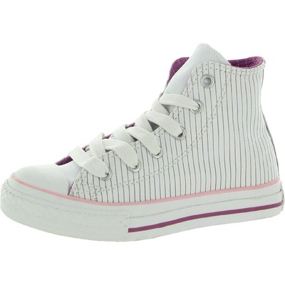 

Высокие кроссовки Converse Girls CT LTHR 12 Medium (B,M) Little Kid BHFO 1076, White/purple pin