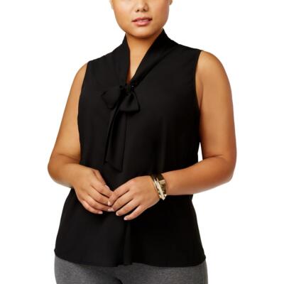 Kasper Womens Black Tie Front Dressy Shirt Blouse Plus 1X BHFO 5751