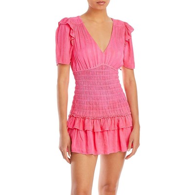 Женское мини-платье LoveShackFancy Rena Pink с оборками и расклешенными рукавами S BHFO 3681