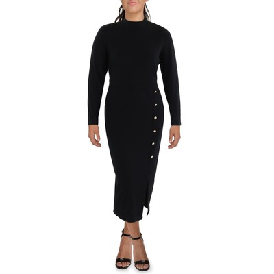 Женский черный свитер миди в рубчик с имитацией шеи Nina Parker плюс 2X BHFO 5268