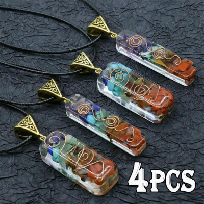 4X Natural 7 Chakra Orgone Quartz Generator Pendant Copper Coil Healing Necklace