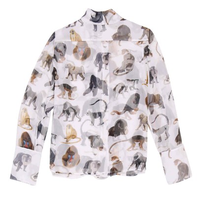 BURBERRY BURBERRY LADIES AMELIE MONKEY PRINT SILK PUSSY-BOW BLOUSE