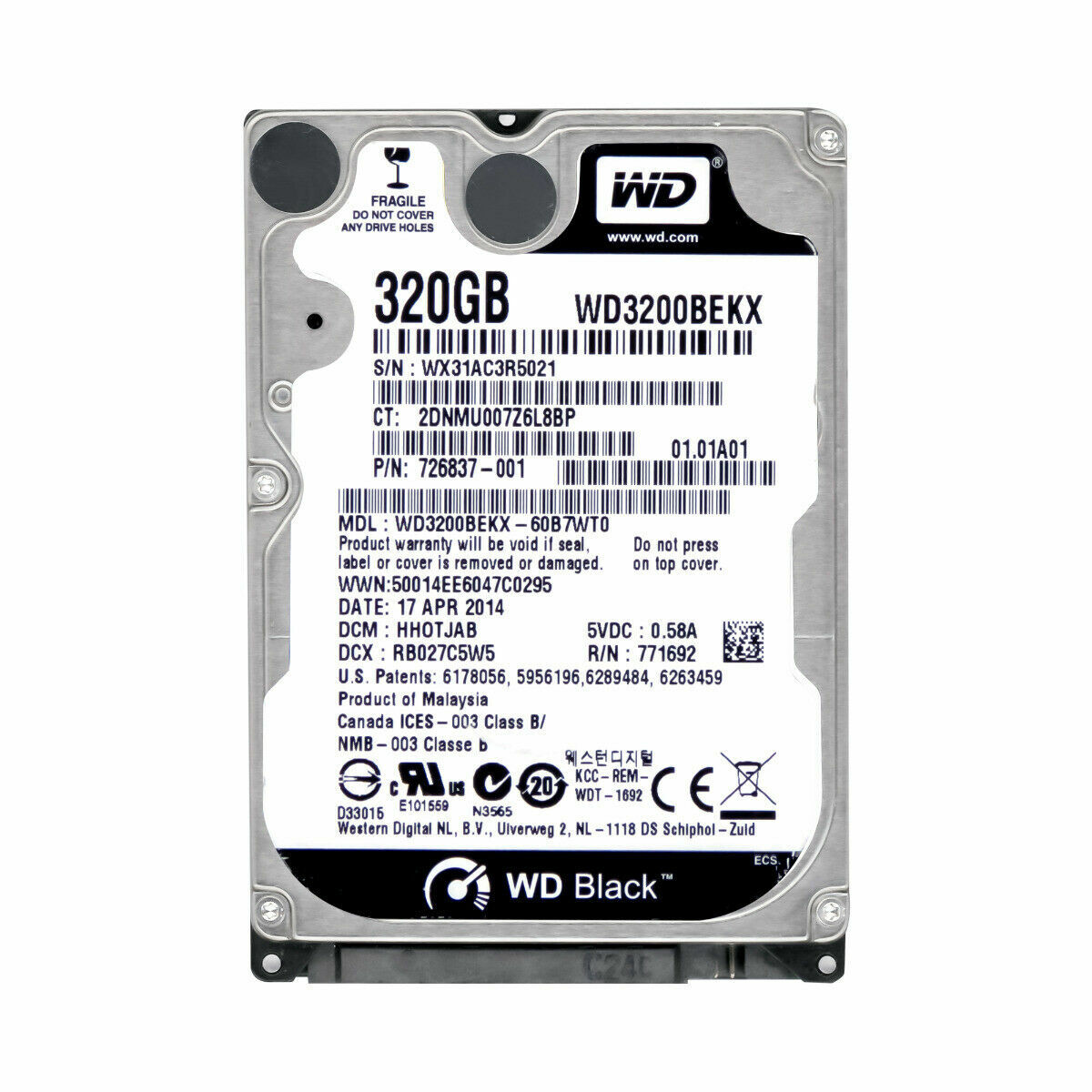 WESTERN DIGITAL 2.5インチ内蔵HDD 320GB SATA6.0Gb/s 7200rpm 16MB 9.5mm厚 WD3200BEKX Western Digital Black 320GB WD3200BEKX 7200RPM SATA 2.5