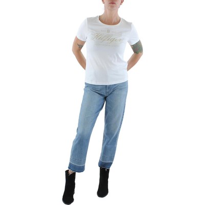 

Женская черно-белая футболка с вышивкой металлик Tommy Hilfiger Top  BHFO 0299, Bright white