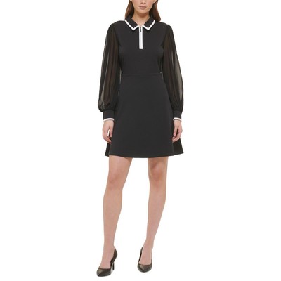 Karl Lagerfeld Paris Womens Black Chiffon Collared Fit & Flare Dress 4 BHFO 8294