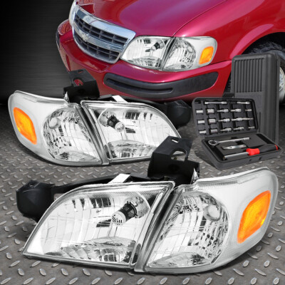 ДЛЯ 97-05 CHEVY VENTURE MONTANA ХРОМИРОВАННЫЙ КОРПУС, ЯНТАРНАЯ УГЛОВАЯ ФАРА + НАБОР ИНСТРУМЕНТОВ