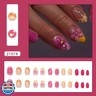 24Pcs Pink Flower Press on Nails Short Almond Fake Nails 3D Floral with Gold Shell Pearl Designs Glitter Glue on Nail Full Cover Summer Beach False Nails Ocean Stick on Nail for Women Acrylic