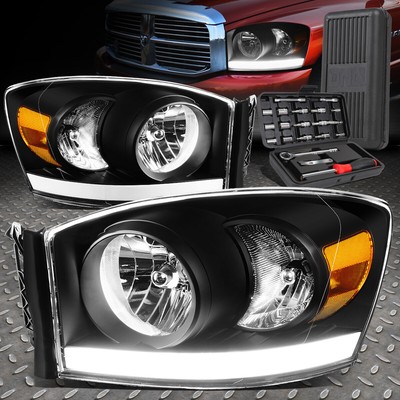 ДЛЯ 06-09 DODGE RAM ЧЕРНЫЙ КОРПУС ЯНТАРНЫЕ УГЛОВЫЕ СВЕТОДИОДНЫЕ ФАРЫ DRL + НАБОР ИНСТРУМЕНТОВ