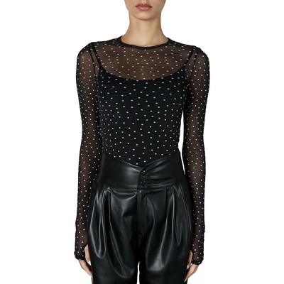 

Enza Costa Womens Black Polka Dot Sheer Crewneck Pullover Top Shirt  BHFO 4170, Black/white