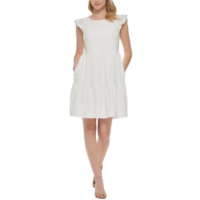 

Женское короткое многоярусное мини-платье с люверсами Jessica Howard BHFO 4501, Белый
