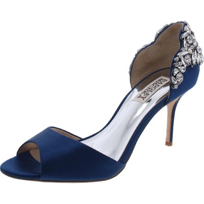 

Badgley Mischka Womens Celeste Атласные туфли на каблуке с открытым носком и украшением BHFO 6134, Celeste