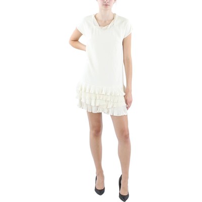 Повседневное платье Kensie Womens с короткими рукавами в складку цвета слоновой кости длиной до колена XS BHFO 3495