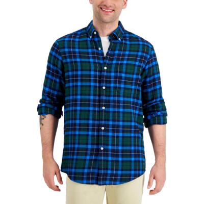 Club Room Mens Flannel Buffalo Plaid Comfy Button-Down Shirt BHFO 7709