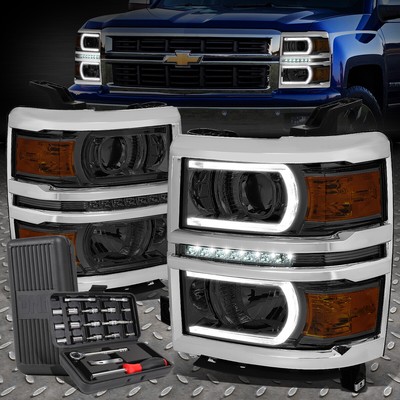 ДЛЯ 14-15 СВЕТОДИОДНЫХ ФАР ПРОЕКТОРА CHEVY SILVERADO С U-ОБРАЗНОЙ ПЛАНКОЙ ДЫМЧАТОГО/ЯНТАРНОГО ЦВЕТА + НАБОР ИНСТРУМЕНТОВ