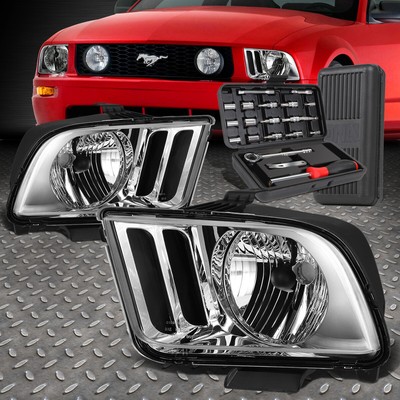 ДЛЯ 05-09 FORD MUSTANG S197 ХРОМИРОВАННЫЙ КОРПУС ПРОЗРАЧНЫХ БОКОВЫХ ФАР + НАБОР ИНСТРУМЕНТОВ