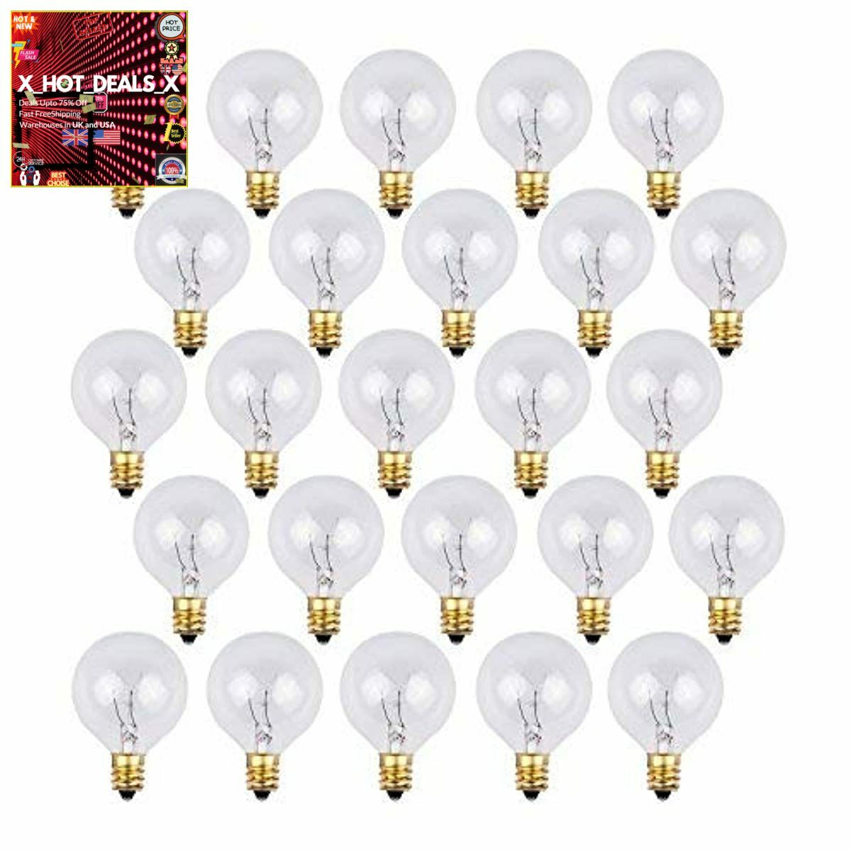 NEW 25 Pack Clear G40 Globe Light Bulbs for Patio String Lights Fits E12+C7 Base