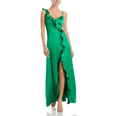 Официальное вечернее платье Yaura Womens Tiwalayo из зеленого атласа с оборками, 6 BHFO 9380