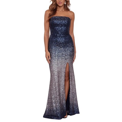 

Женское вечернее платье с блестками и омбре без бретелек Betsy - Adam BHFO 1089, Navy champagne