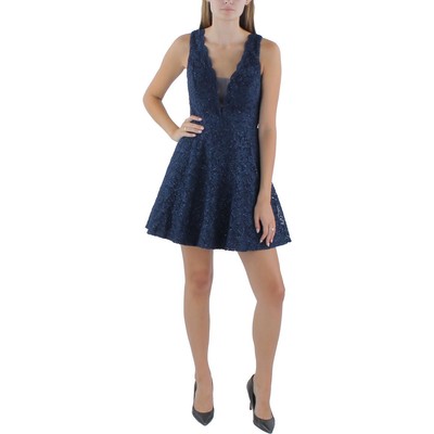 Женское темно-синее кружевное мини-платье City Studios Mini с V-образным вырезом для юниорок 5 BHFO 9680
