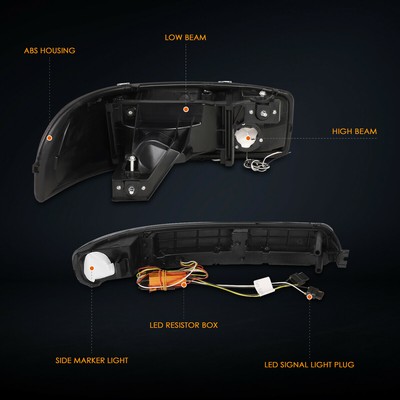 For 99-07 GMC Sierra 1500 2500HD 3500HD Classic LED DRL Headlights Black/Amber