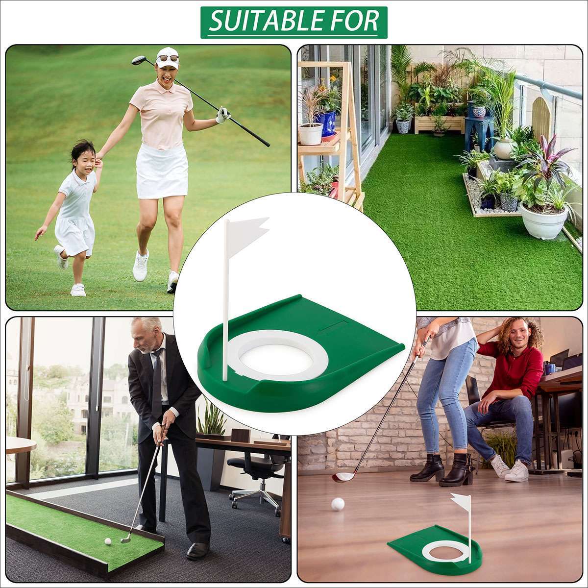 Practice Putting Cup for Golf with Adjustable Hole and Flag Indoor outdoor