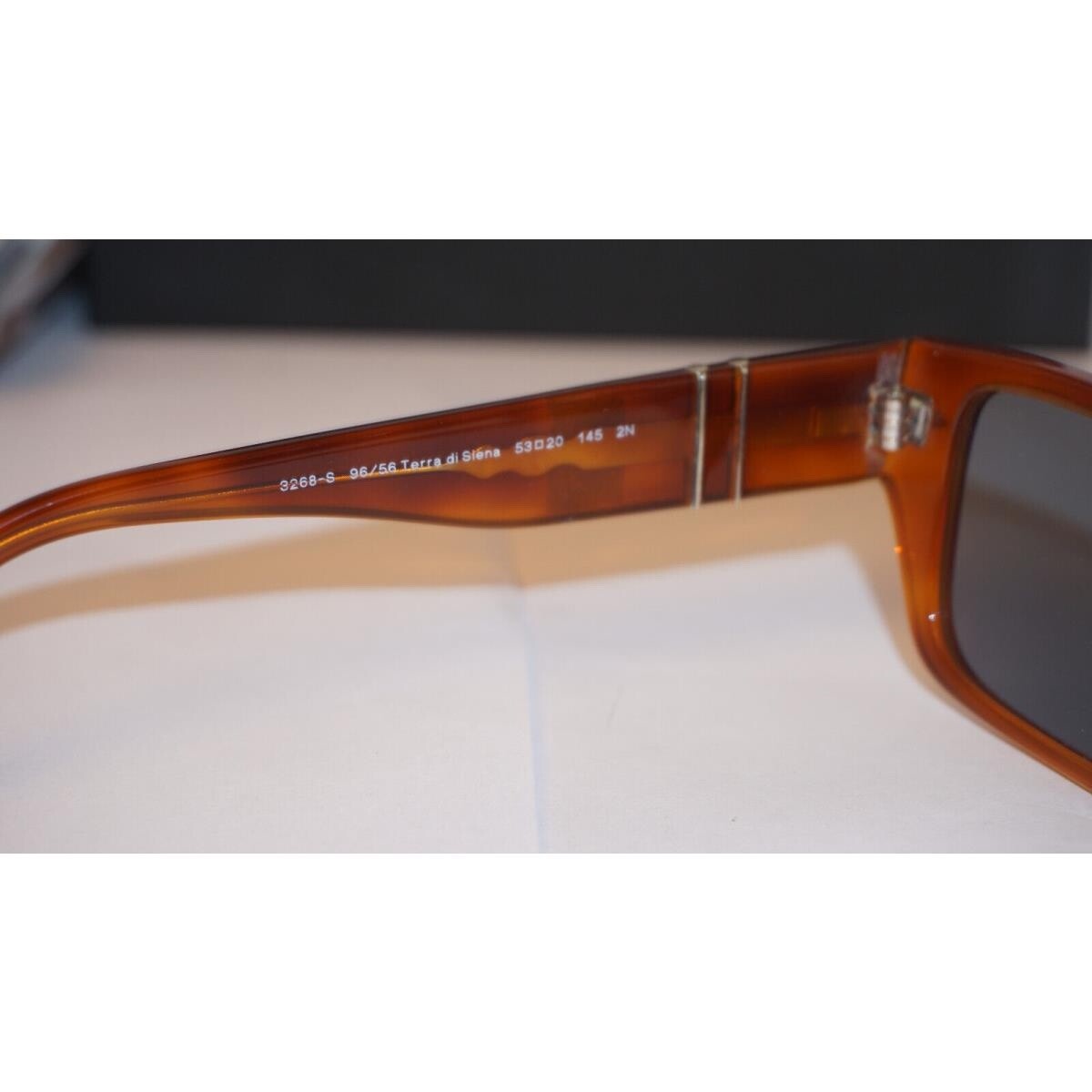 Pre-owned Persol Rectangle Terra Di Siena Crystal Light Blue Sunglasses Po3268s 96/56 In Crystal Light Blue Non Polarized Mineral Glass