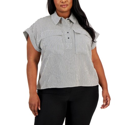 Женская черно-белая рубашка в полоску Henley от Calvin Klein плюс 3X BHFO 5790