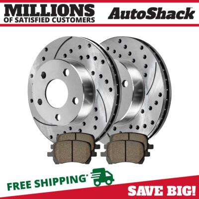 Front Drilled Slotted Brake Rotors Silver & Pads for Chevy Malibu Pontiac G6 V6